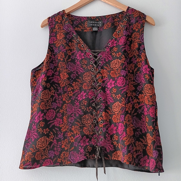 Spenser Jeremy Tops - Spencer Jeremy Vibrant Silk Floral Tie-Front Blouse Boho L